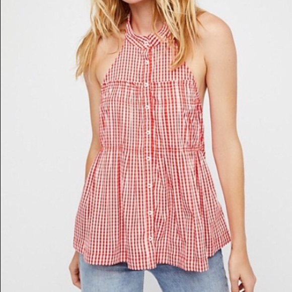 Free People Other - Free People | Red Gingham Halter Top